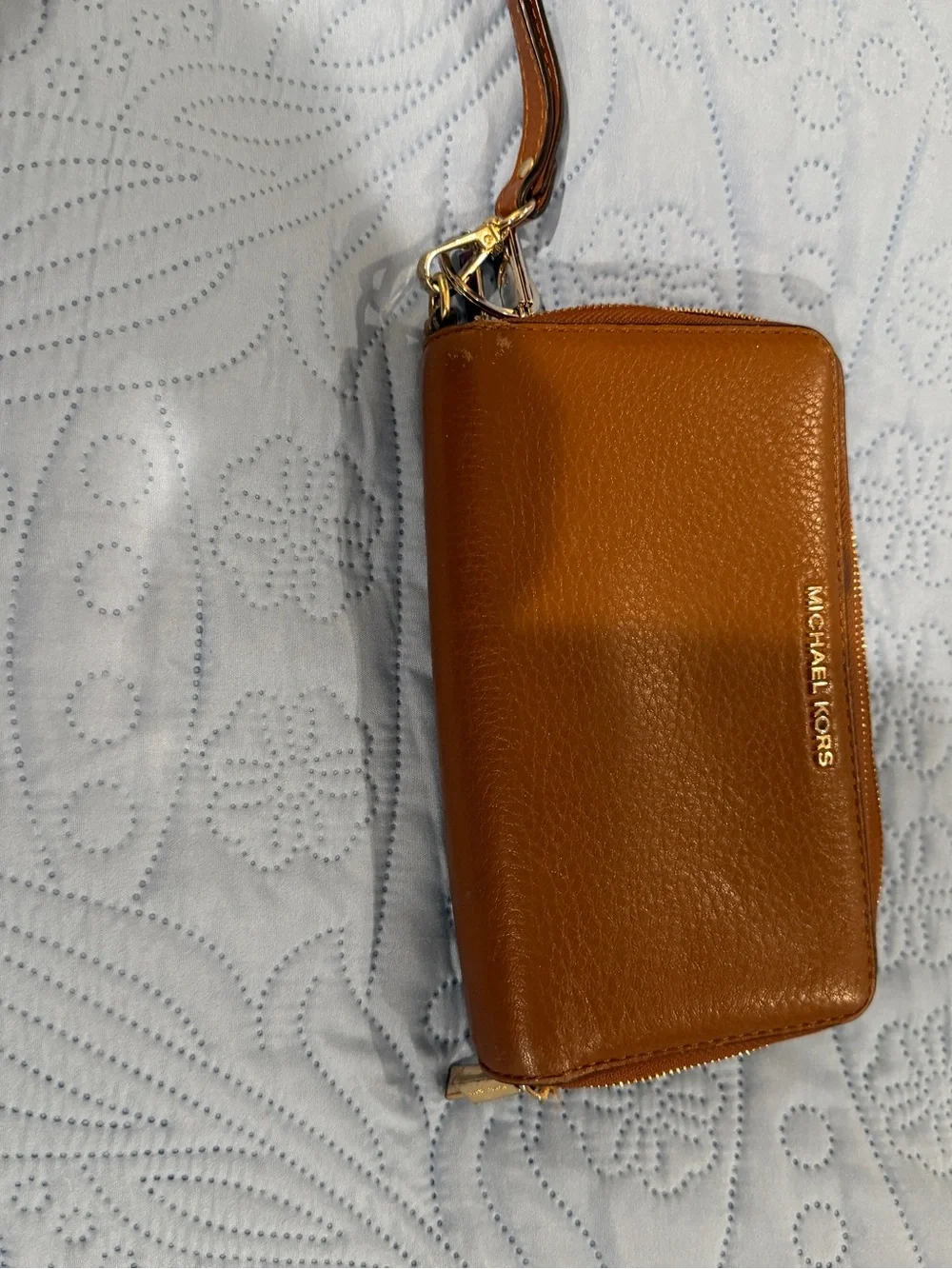 Michael Kors Tan Leather Zip-Around Wallet with Gold Hardware